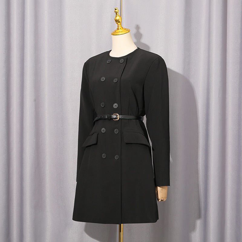 Women's Autumn Slim Fit Tied Double Breasted Solid Blazers