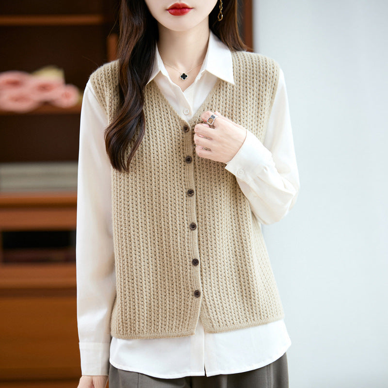 Women's Wool Loose Hollow Waistcoat Sleeveless Knitted Vests