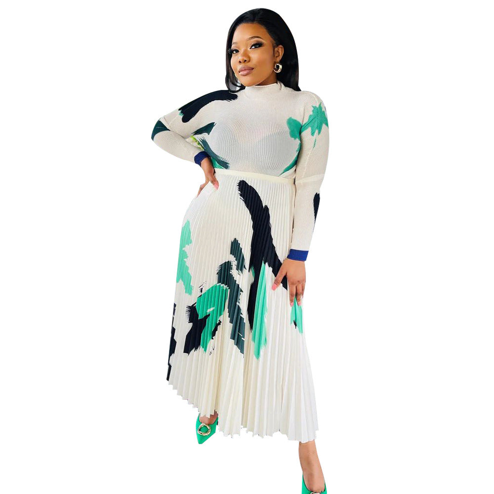 Women's Independent Printed Pleated Two-piece Set Oversized Suits