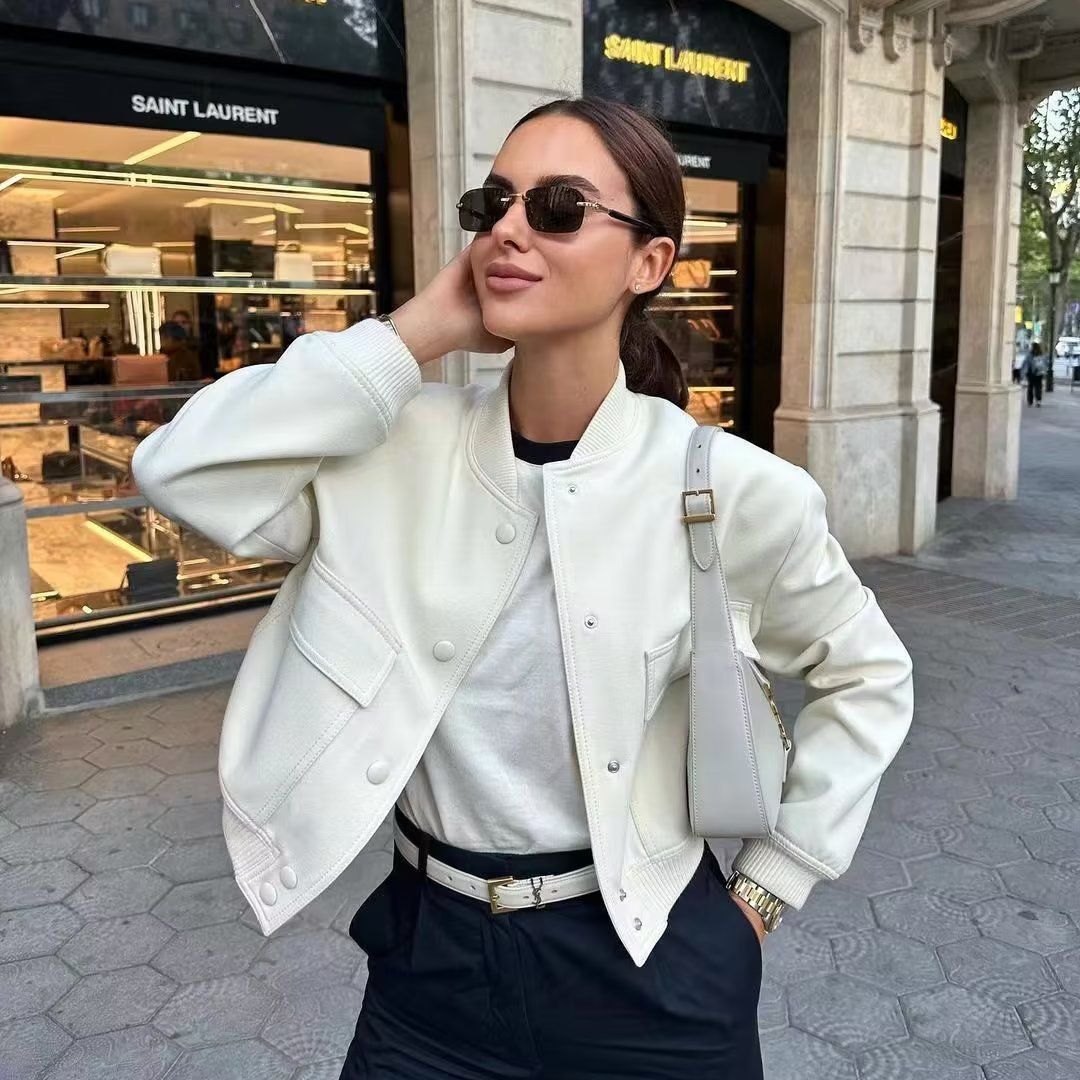Women's Color Stand Collar Large Pocket Jackets
