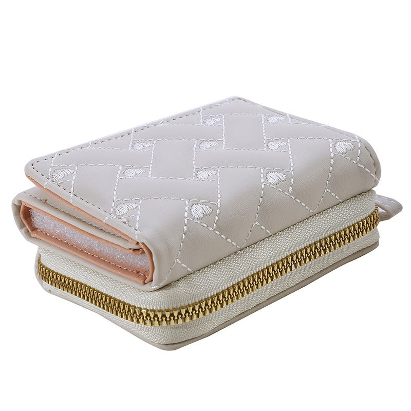 Women's Fashion Embroidery Love Tri Fold Multiple Ladies Wallets