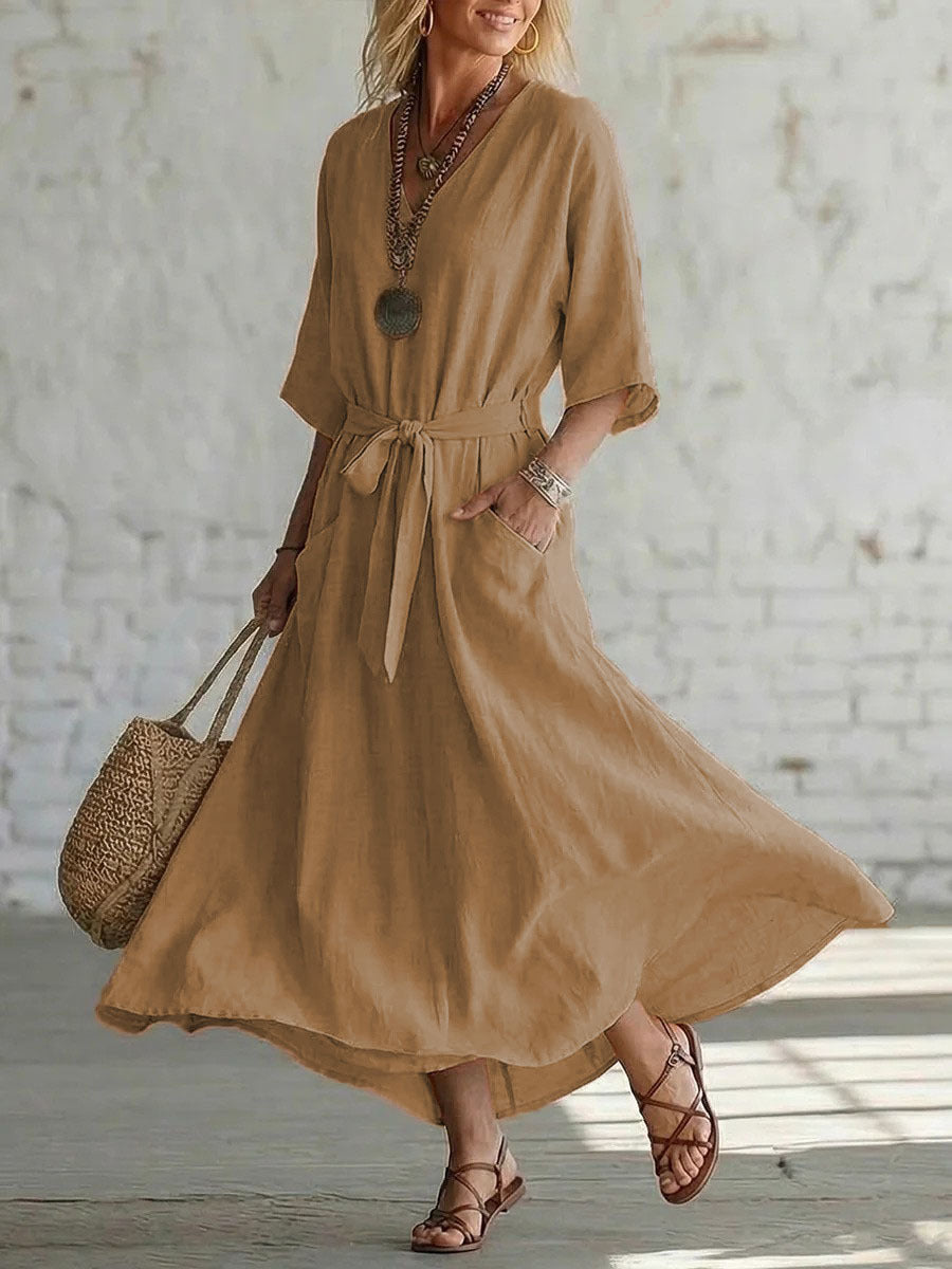 Solid Color Sleeve Vacation Style Loose Dress
