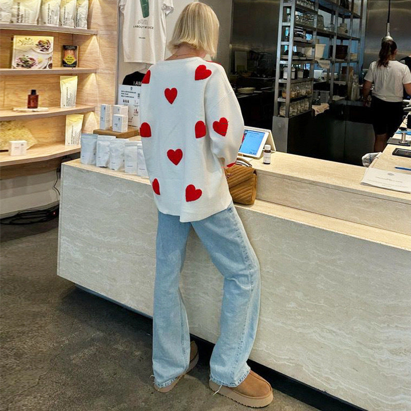 Women's Love Round Neck Long Sleeve Loose Knitted Casual Sweaters