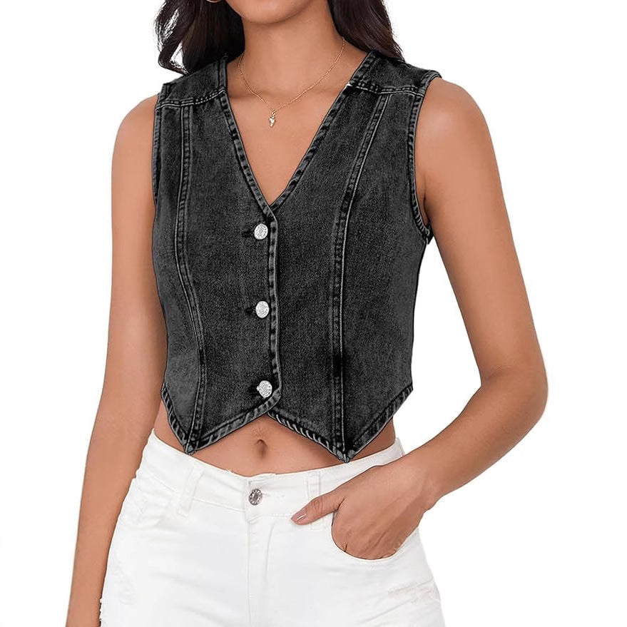 Versatile Classic Women's Washed Slim Denim Women's Vest