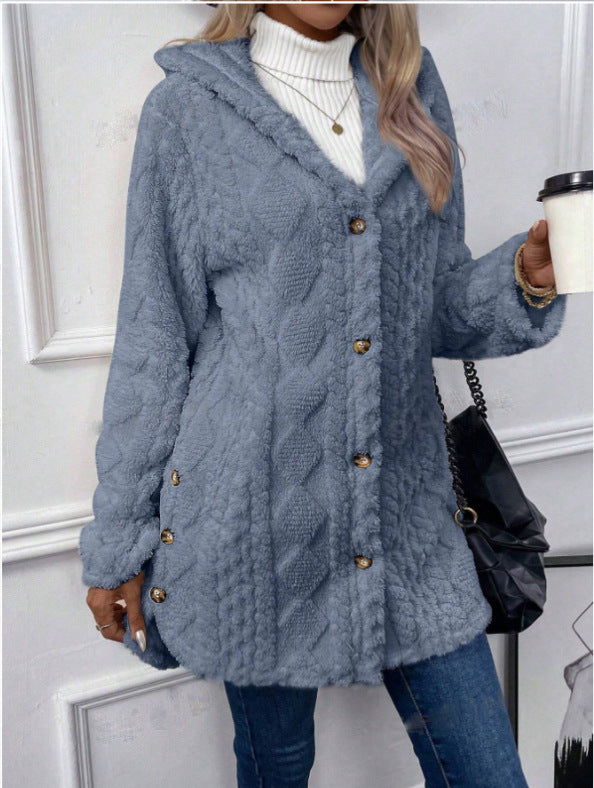 Stylish Warm Fashion Jacquard Plush Hooded Sweaters