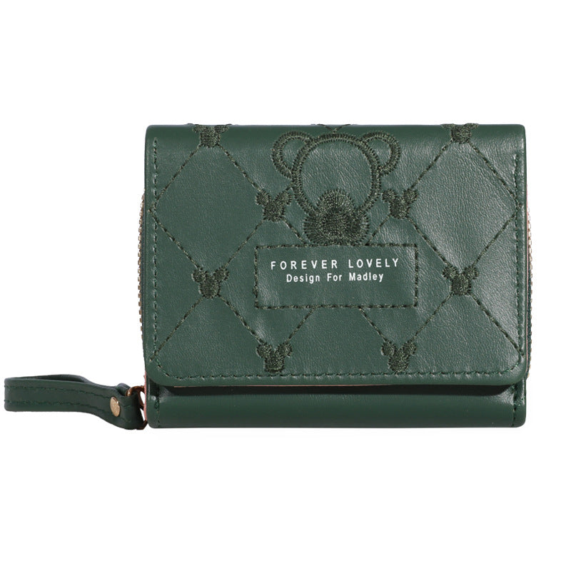 Women's Korean Embroidered Short Zipper Tri Fold Purses