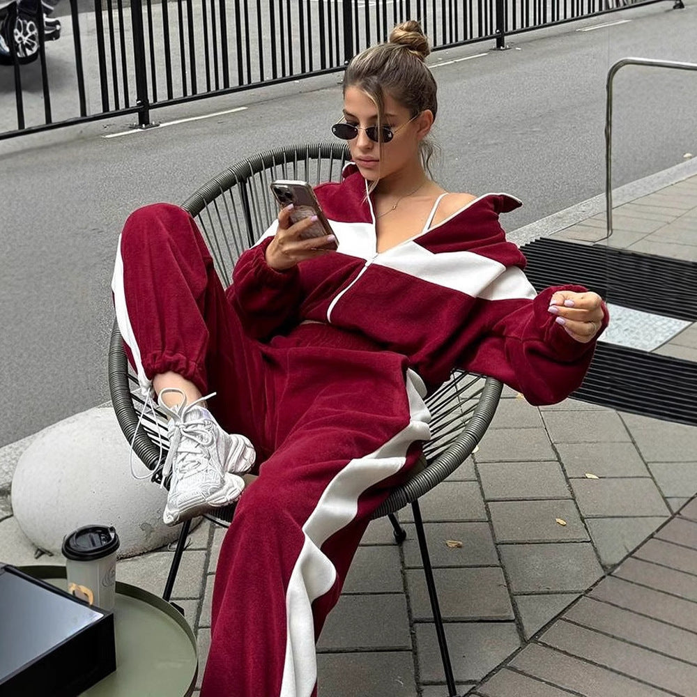 Women's Casual Sports Zipper Trousers Two-piece Set Suits