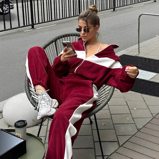 Women's Casual Sports Zipper Trousers Two-piece Set Suits