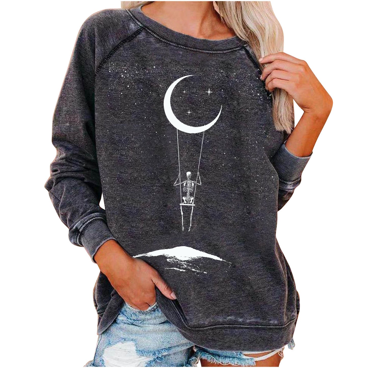 Women's Winter Loose Halloween Skull Funny Printed Women's Sweater, Sweater