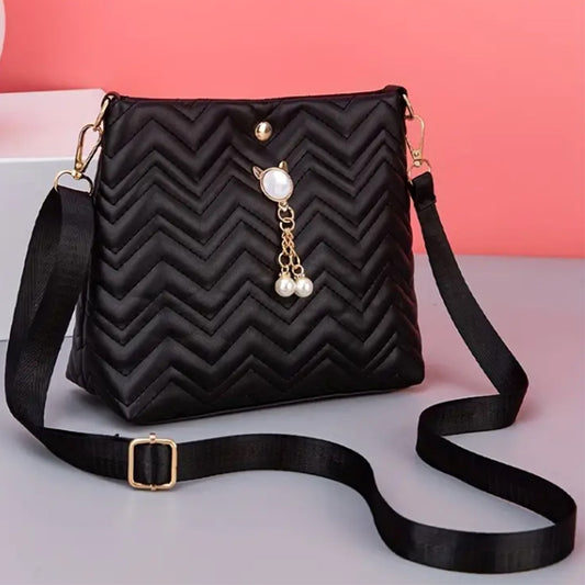 Women's Style Fashion Wave Striped Quilted Cat Crossbody Bags