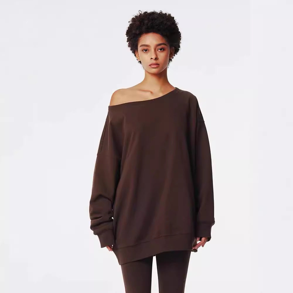 Street Oblique Shoulder Design Sense Loose Sweaters