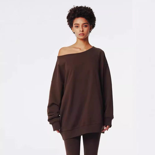 Street Oblique Shoulder Design Sense Loose Sweaters