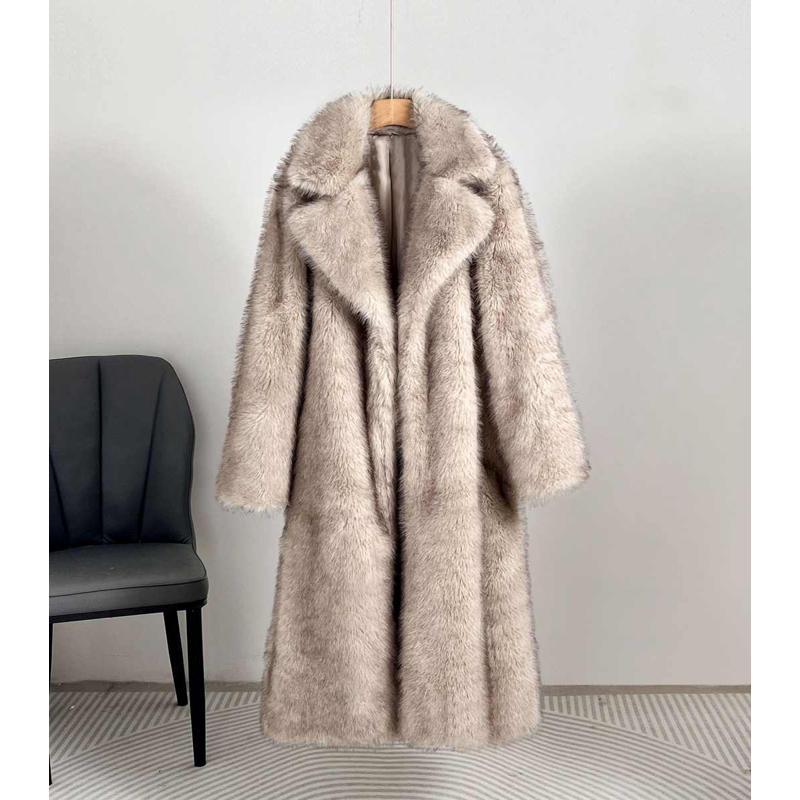 Women's Extended Imitation Fur Collar Overcoat Artificial Coats