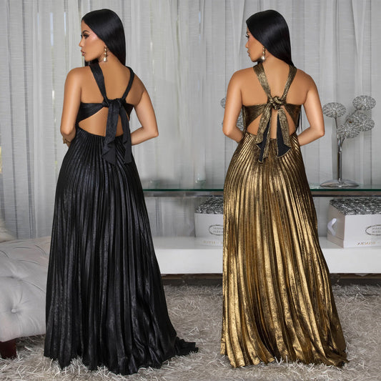 Women's Wear Elegant High-grade Long Gilding Solid Dresses