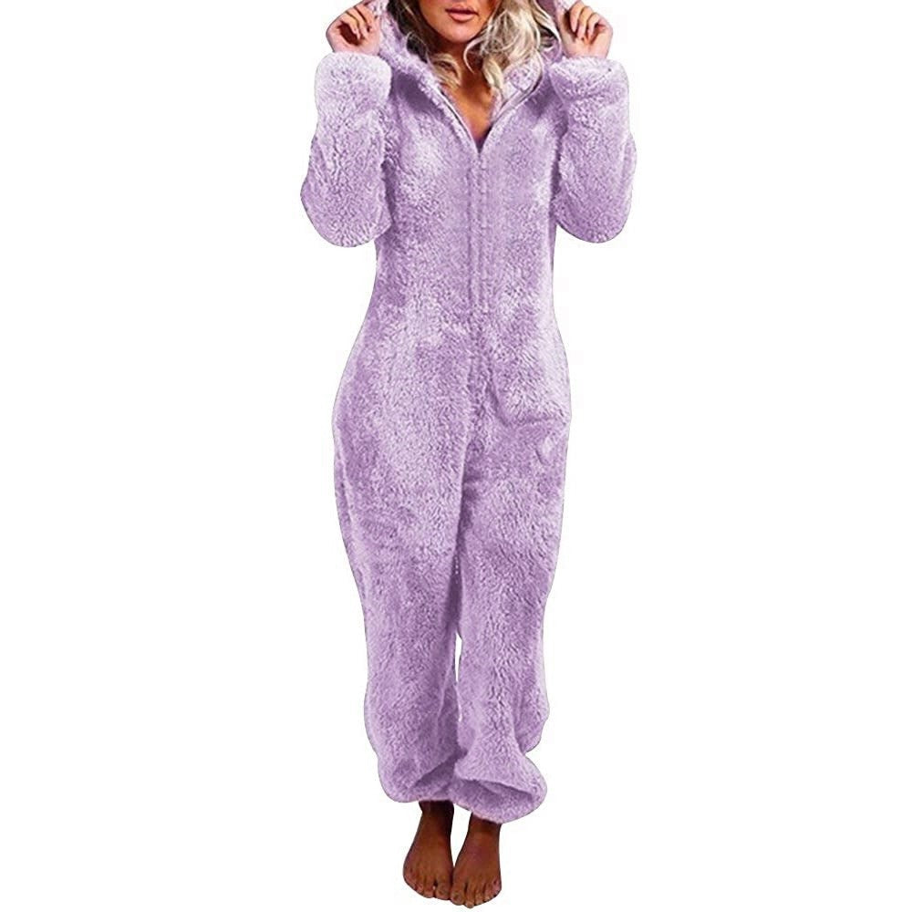 Fleece-lined Thickened Furry Hooded Pajamas Fashion Suits