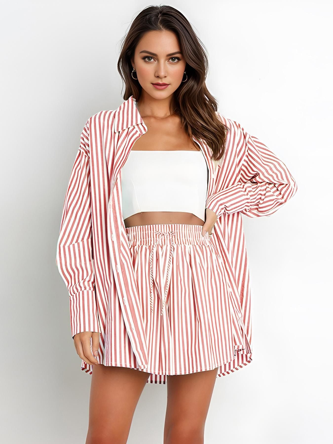 Women's Commute Casual Fashion Shirt Striped Long Suits