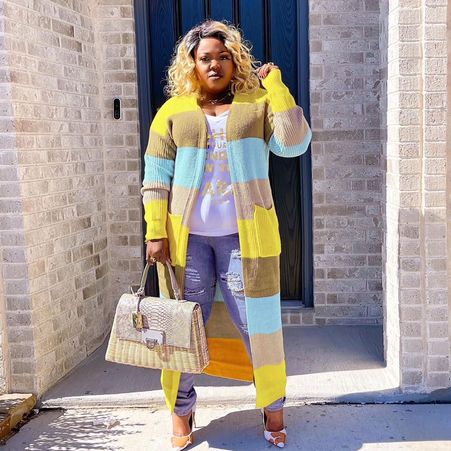 Fashion Bag Long Sleeve Contrast Color Blouses