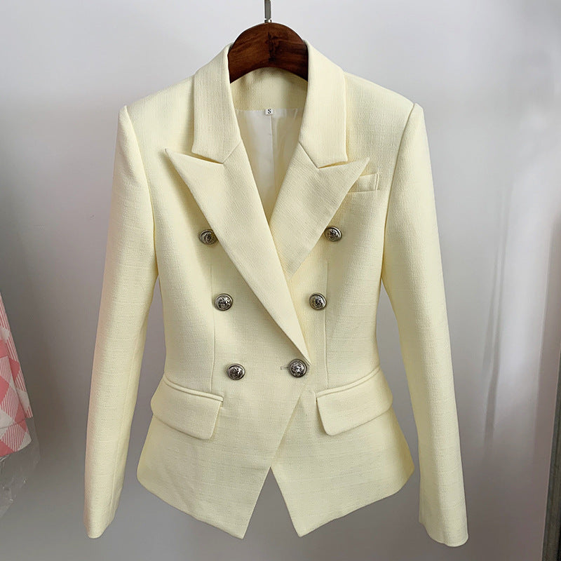 Fashion Female Metal Lion Buckle Double-breasted Small Suit
