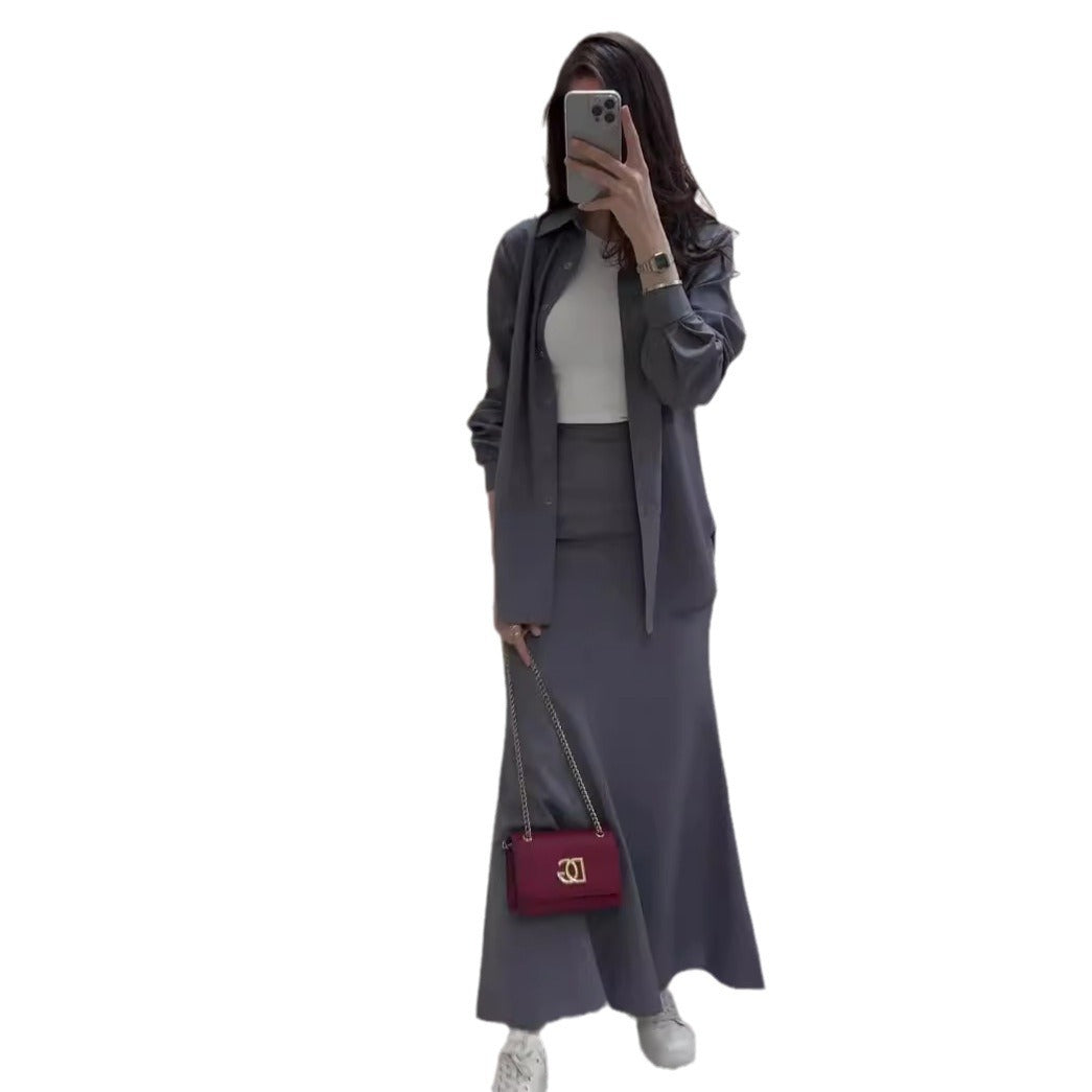 Women's Loose Long-sleeved Shirt Elastic Waist Dress Suits