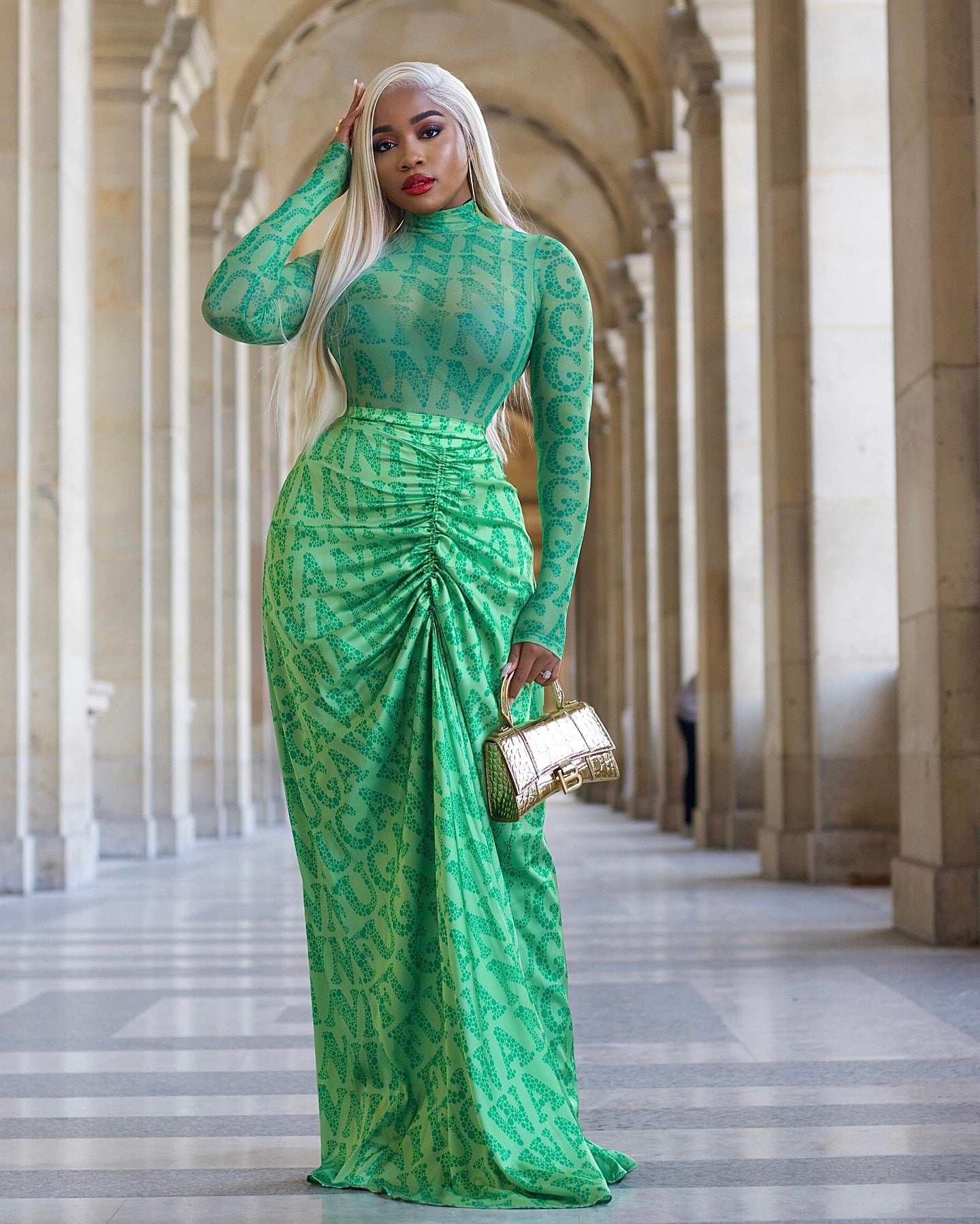 Women's Pleating Slim Fit Long Dress Two-piece Suits