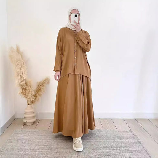 Women's Spring Muslim Loose Long Sleeve Shirt Suits