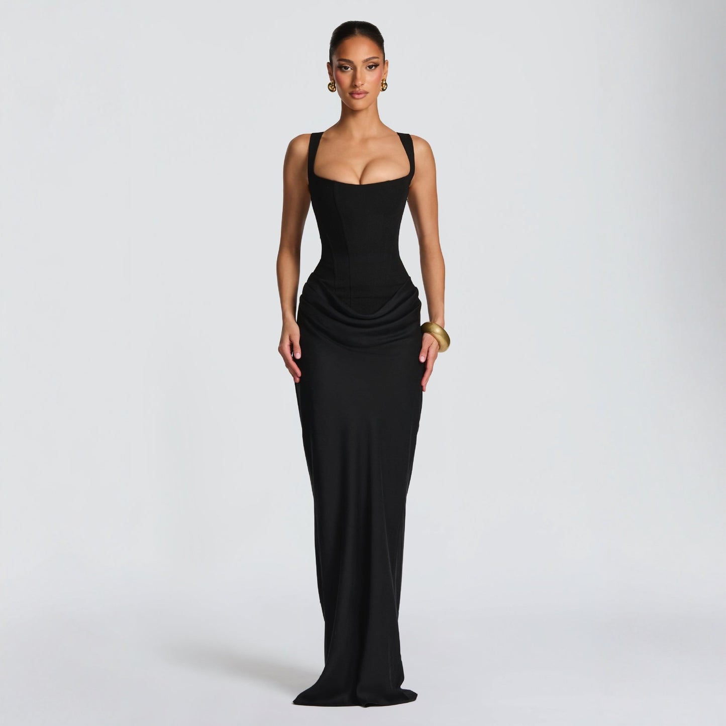 Women's Solid Color Slim Waist Ruffle Hip Temperament Dress