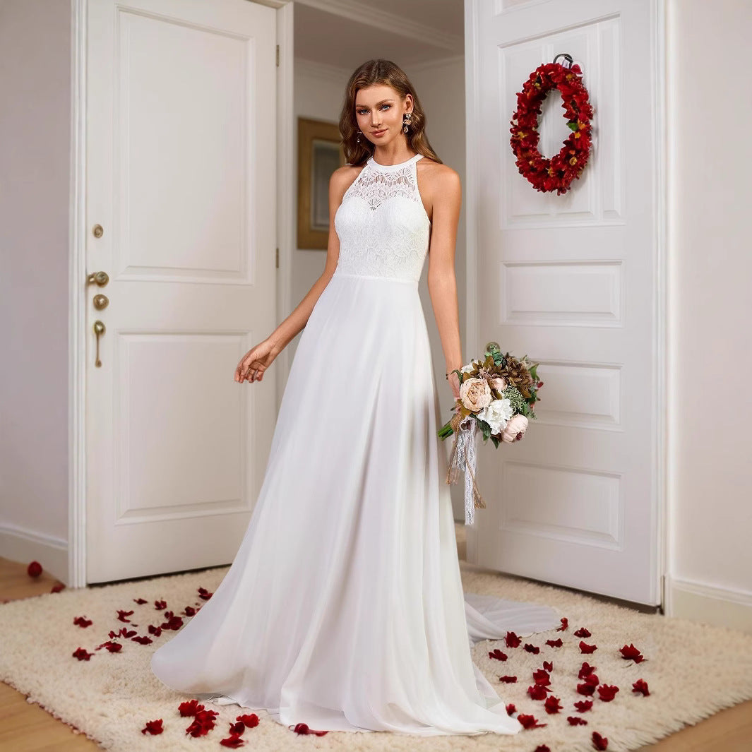 Fashion Halter Embroidered Split Dress Fishtail Dresses