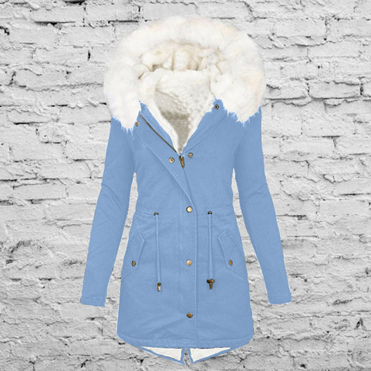 Women's Large Hooded Fur Collar Cinched Thickening Coats