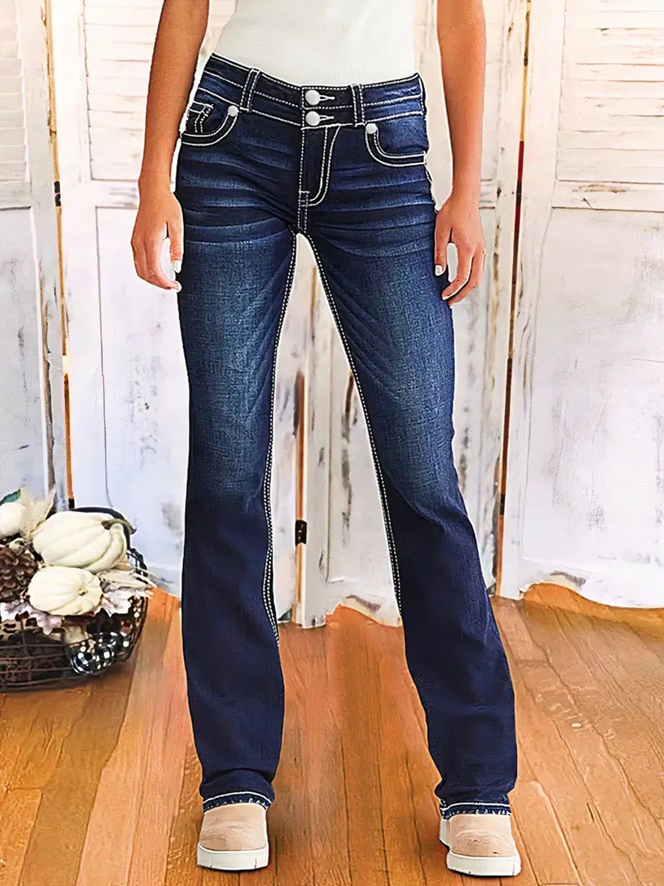 Women's Fashion Embroidered Denim Trousers Vintage Double Women's Jeans