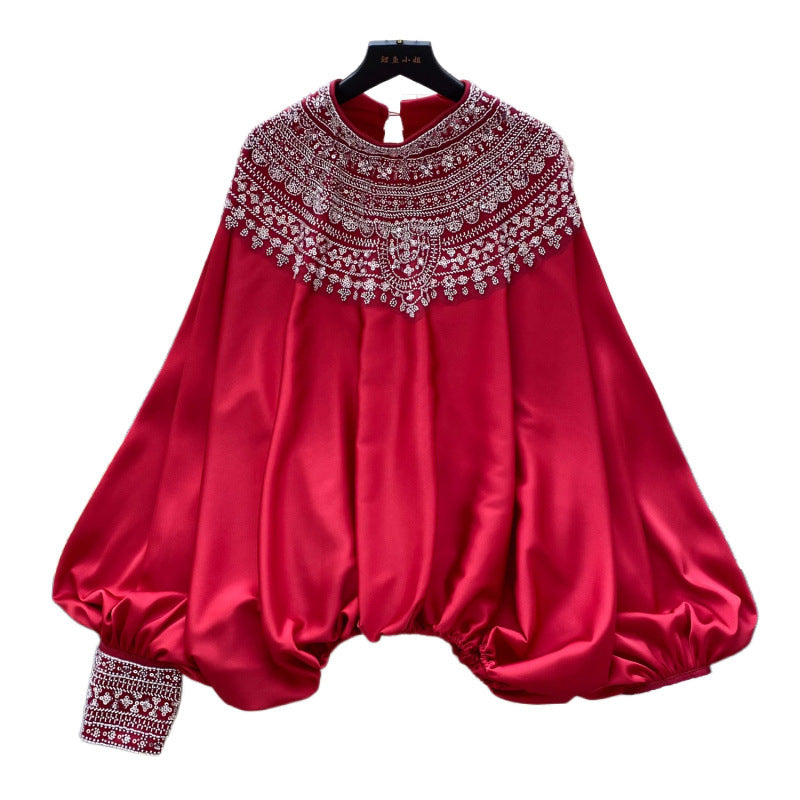 Women's Style Exquisite Beaded Shirt Fashion Loose Tops
