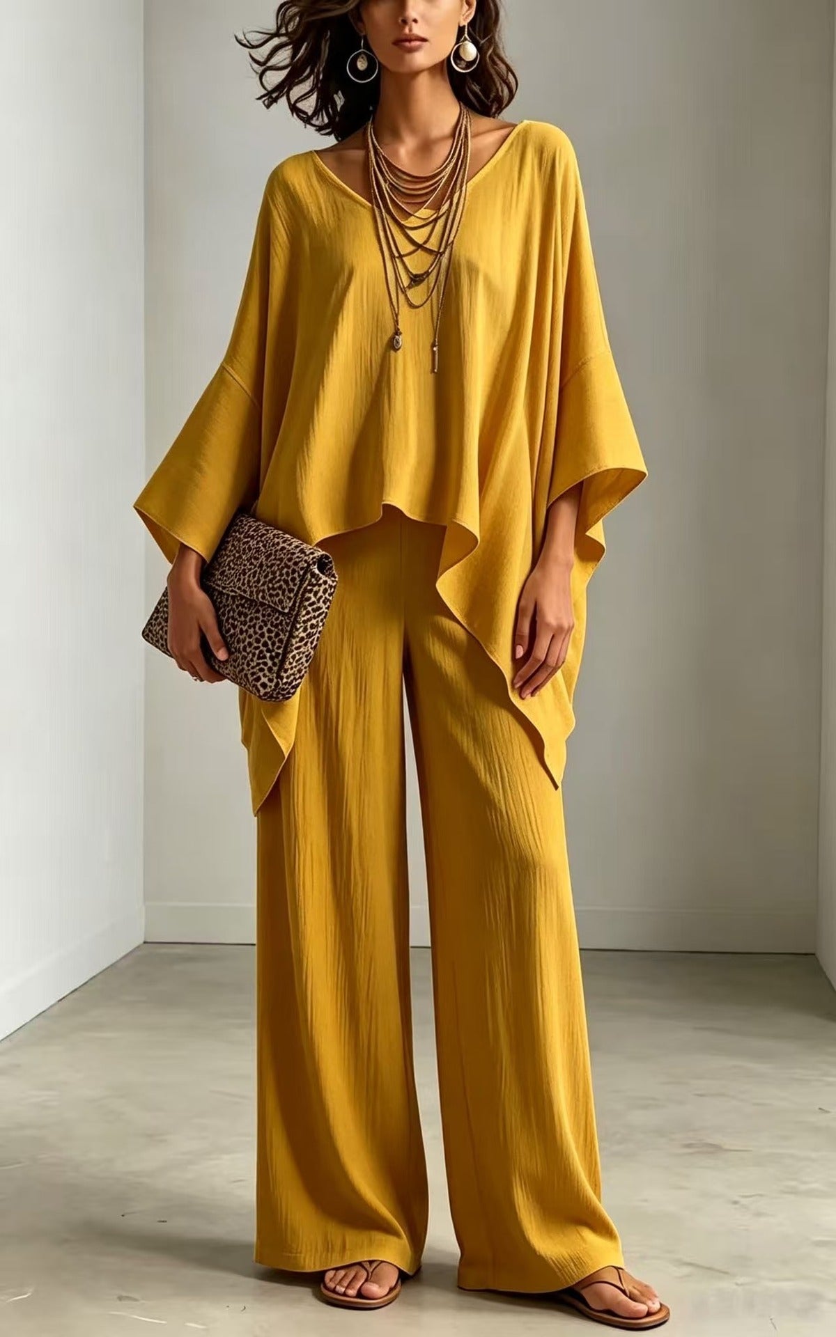 Women's Summer Loose Round Neck Irregular Solid Suits