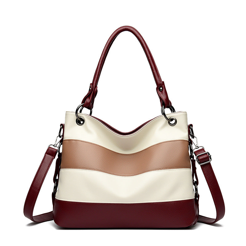 Women's Fashion Color Matching Leather Pattern Commuter Handbags