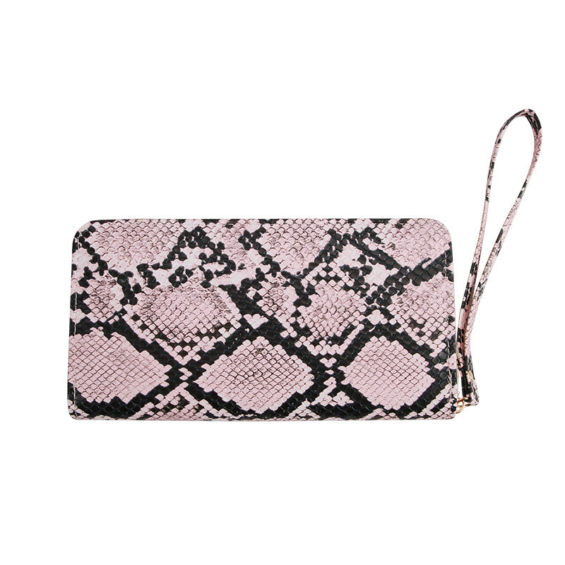 Women's Long Zipper Korean Python Pattern Large Handbags