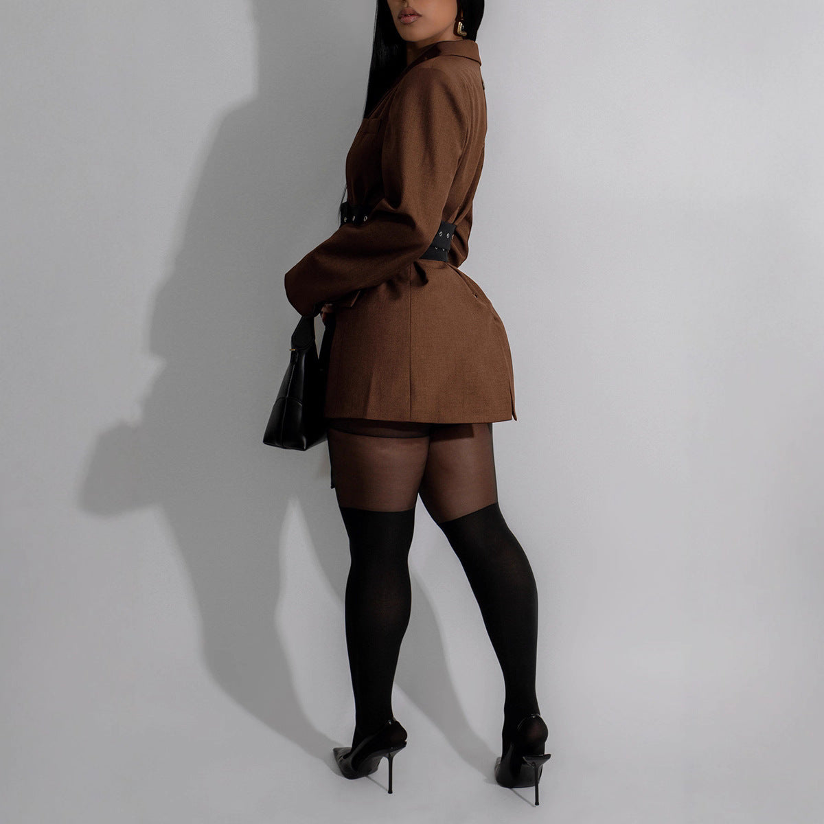 Women's Side Cinched Patchwork Long Sleeve Autumn Suits