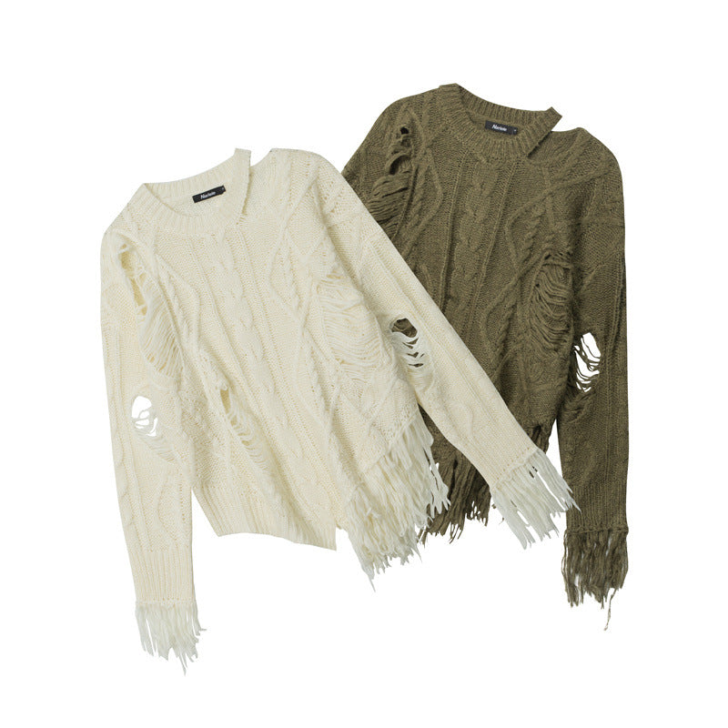 Ripped Design Loose Long Sleeve Idle Sweaters