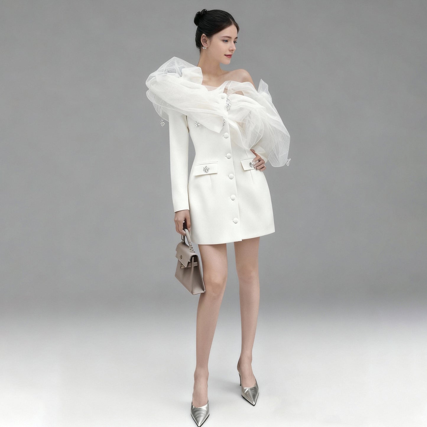 Women's Jeweled Pendant Design Classic Style Solid Dresses