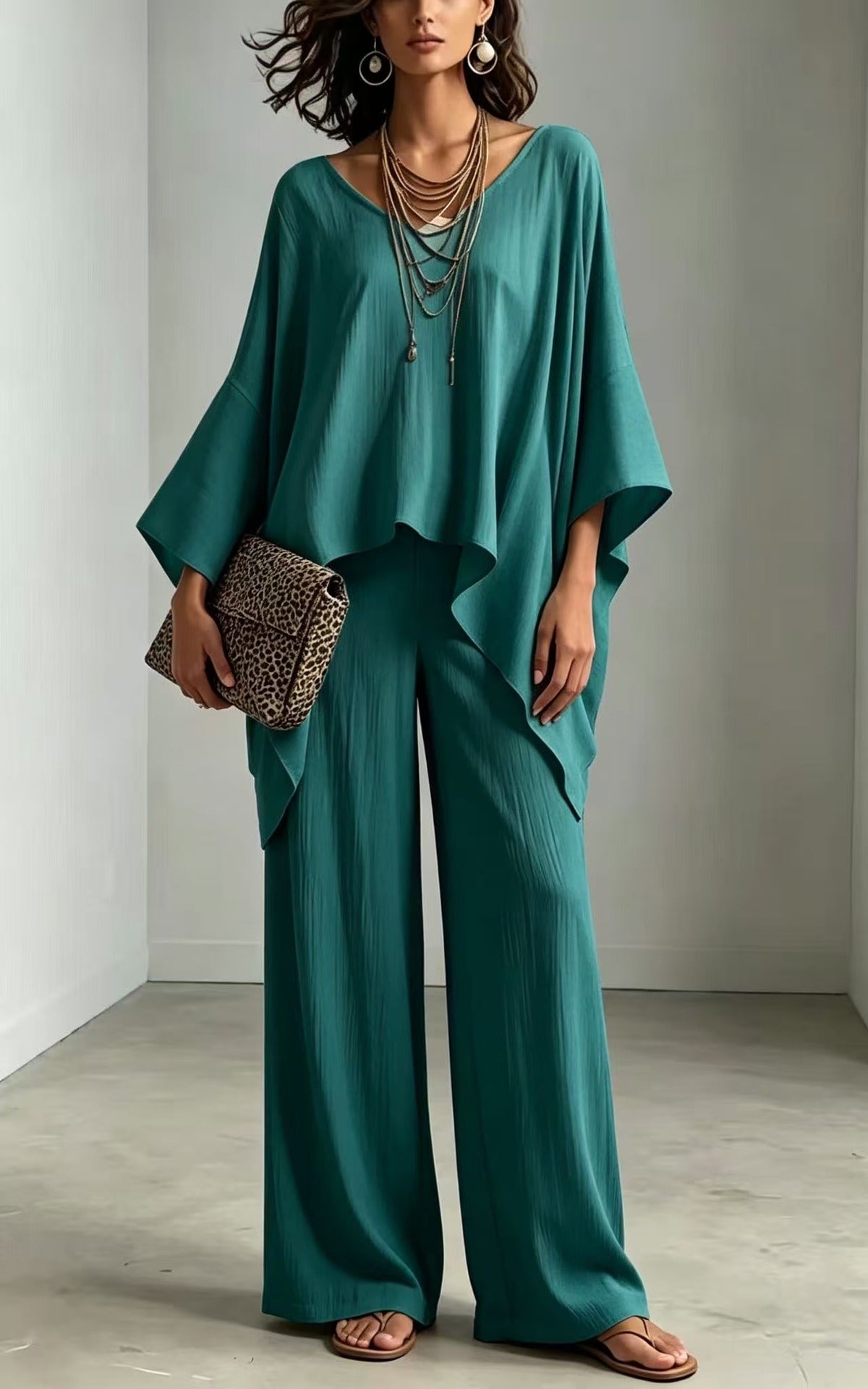 Women's Summer Loose Round Neck Irregular Solid Suits