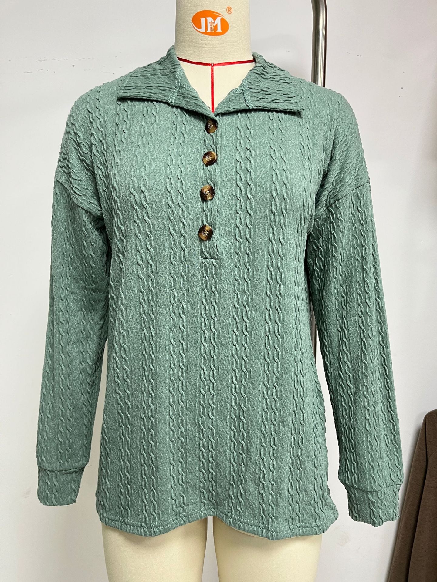 Women's Solid Color Polo Collar Button Loose Long Sleeve Women's Sweater, Sweater