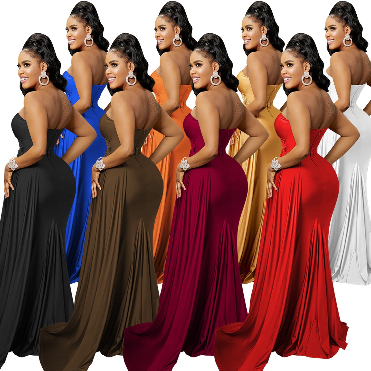 Women's Fashion Solid Color Party Tight Sleeve Dresses