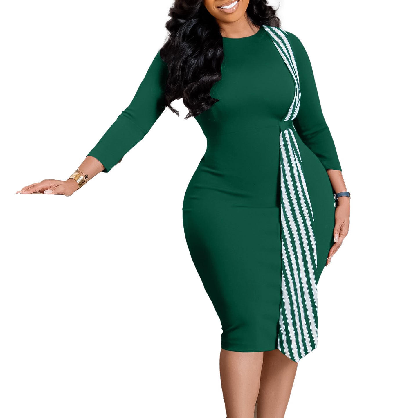 Women's African Graceful Fashionable Slimming Sheath Round Neck Dress