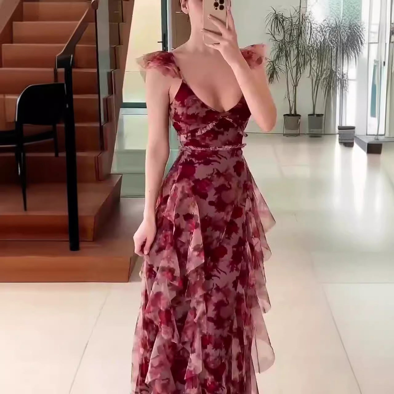Women's Summer Fashion Printed Flying Sleeves High Dresses