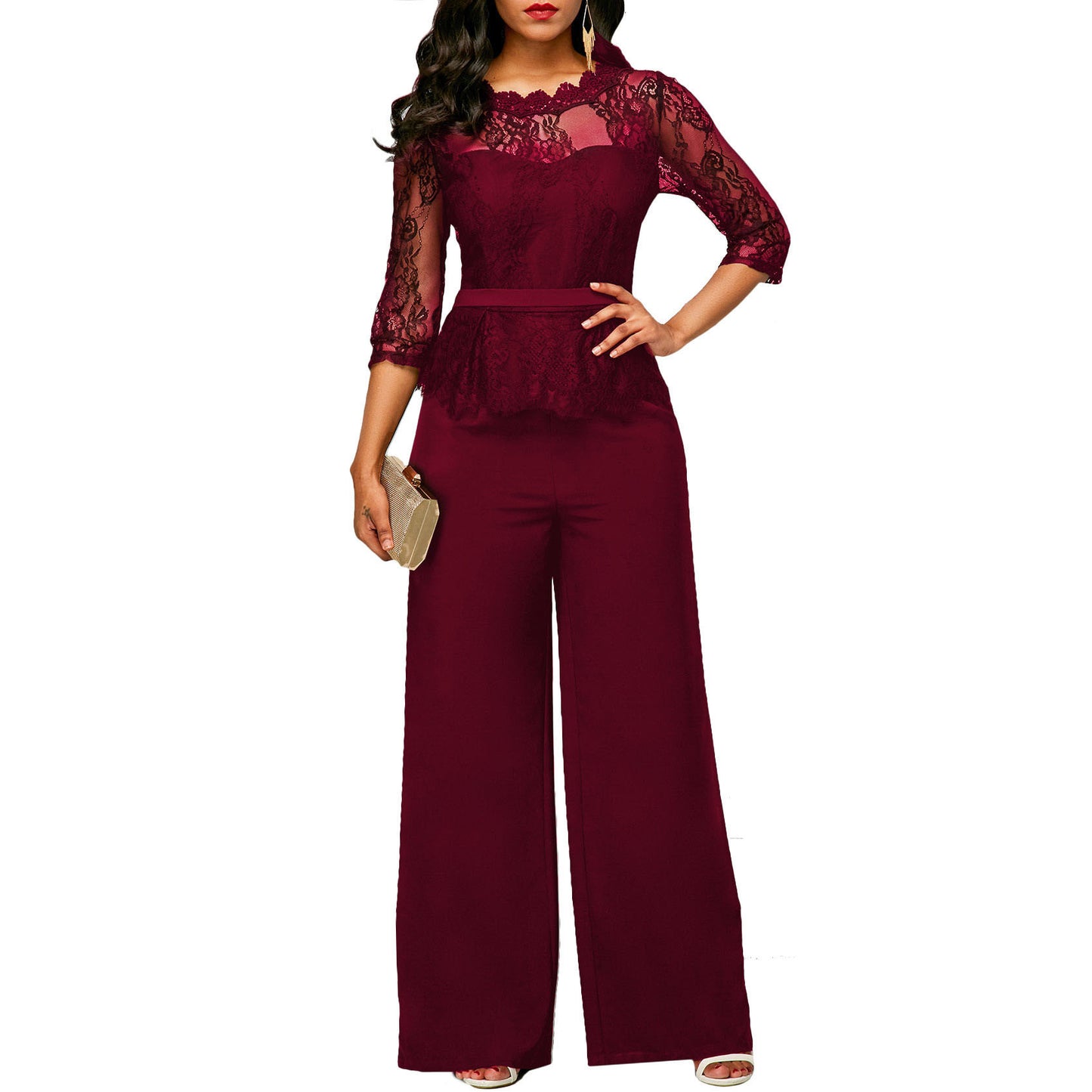 Women's Fashion Casual Lace Stitching Elegant Trousers Jumpsuits