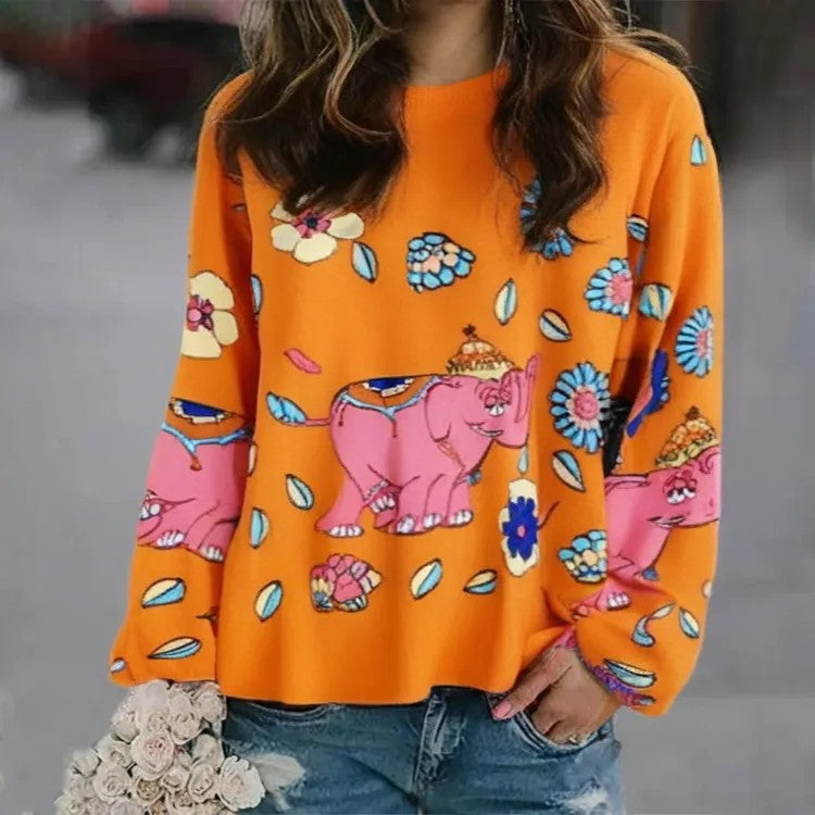 Women's Pattern Pullover Casual Loose Long Sleeve Sweaters