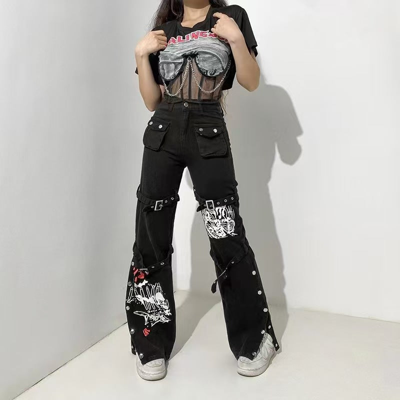 Street Style Dark Metal Zipper Denim Trousers Hot Jeans