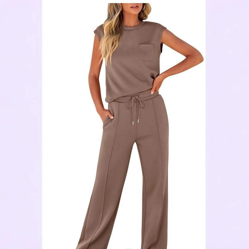 Women's Solid Color Sleeveless High Waist Trousers Suits