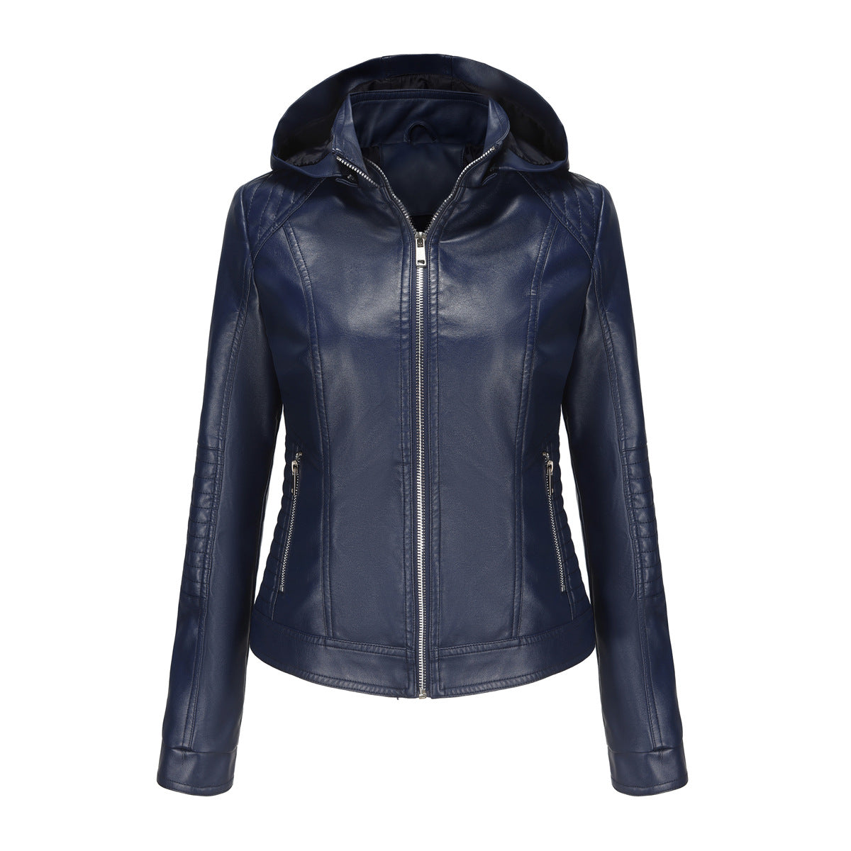 Women's Hooded Leather Detachable Hat Windproof European Jackets