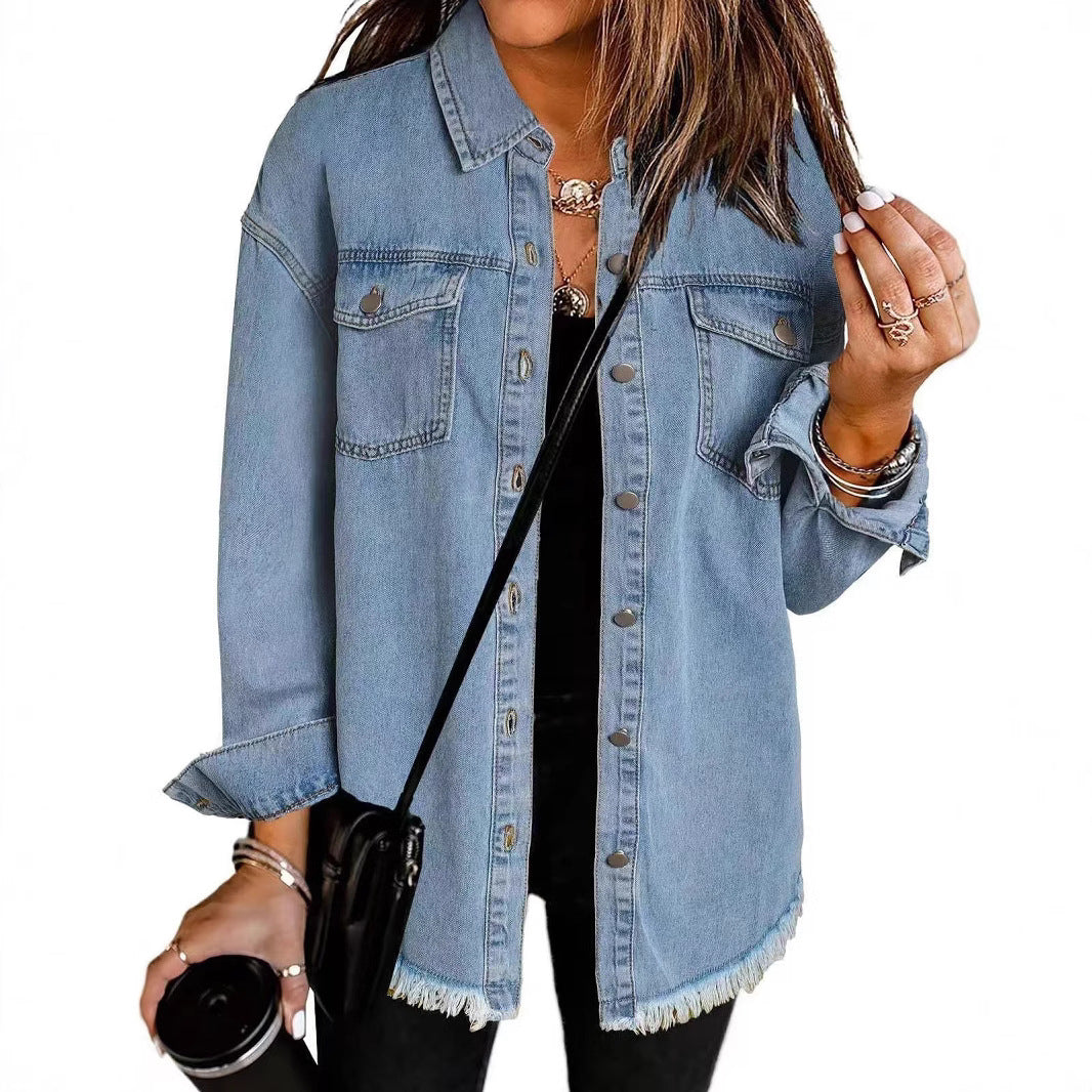 Women's Washed Denim Shirt Personalized Street Style Blouses
