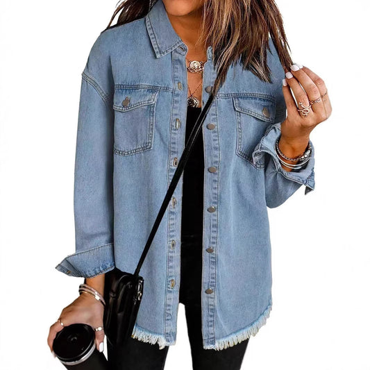 Women's Washed Denim Shirt Personalized Street Style Blouses