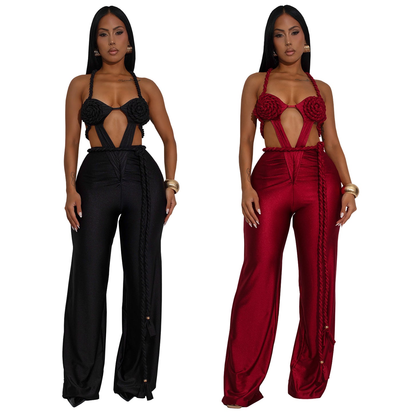 Women's Fashion Wear Solid Color Sexy Bandeau Backless Jumpsuits