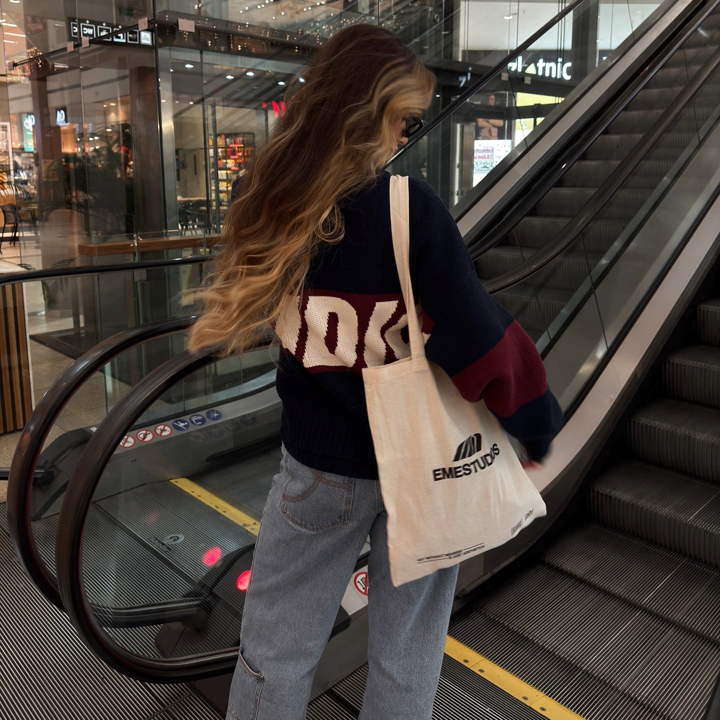 Letter Pattern Round Neck Long Sleeve High Street Loose Sweaters